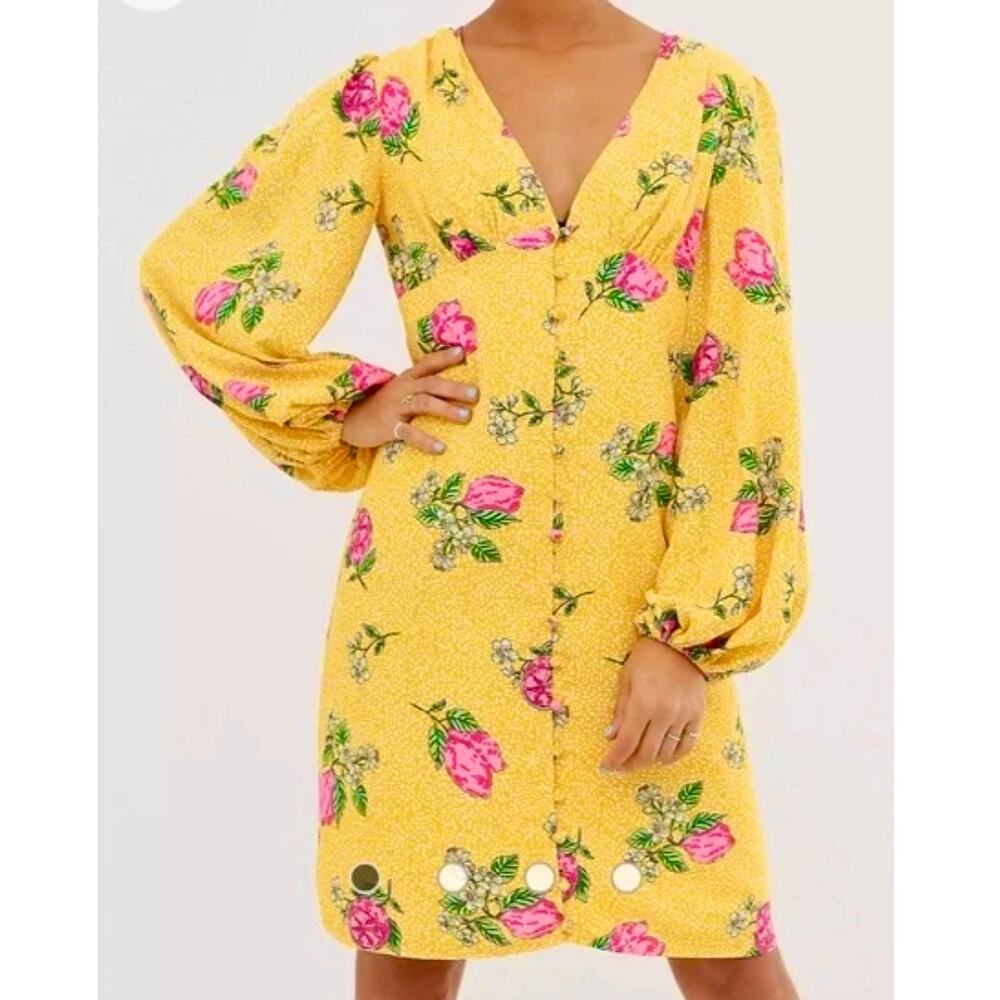 Never Fully Dressed "Pink Lemonade" yellow button-up mini dress Size XS